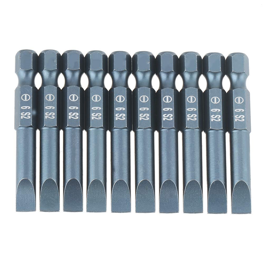Zestaw 10 końcówek do wkrętaków płaskich ze stali stopowej S2 z trzpieniem sześciokątnym 1/4 cala 50 mm H6,3 x 50 x SL6 mm