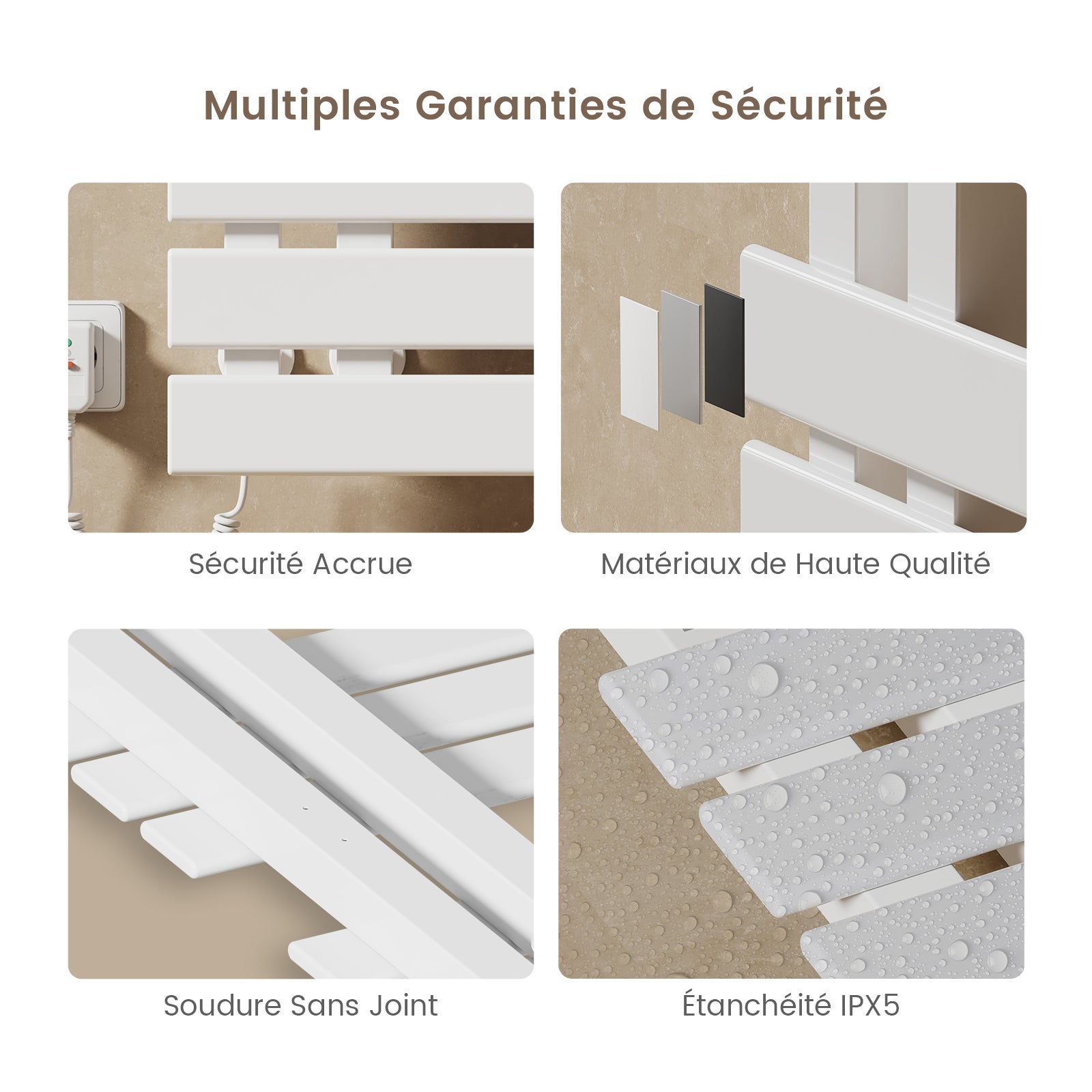 EMKE Sèche-serviettes Électrique Connecté - Blanc Brillant - Écran Tactile & WiFi (Tuya/Alexa) - 1000 x 500 mm, 320 W - 5