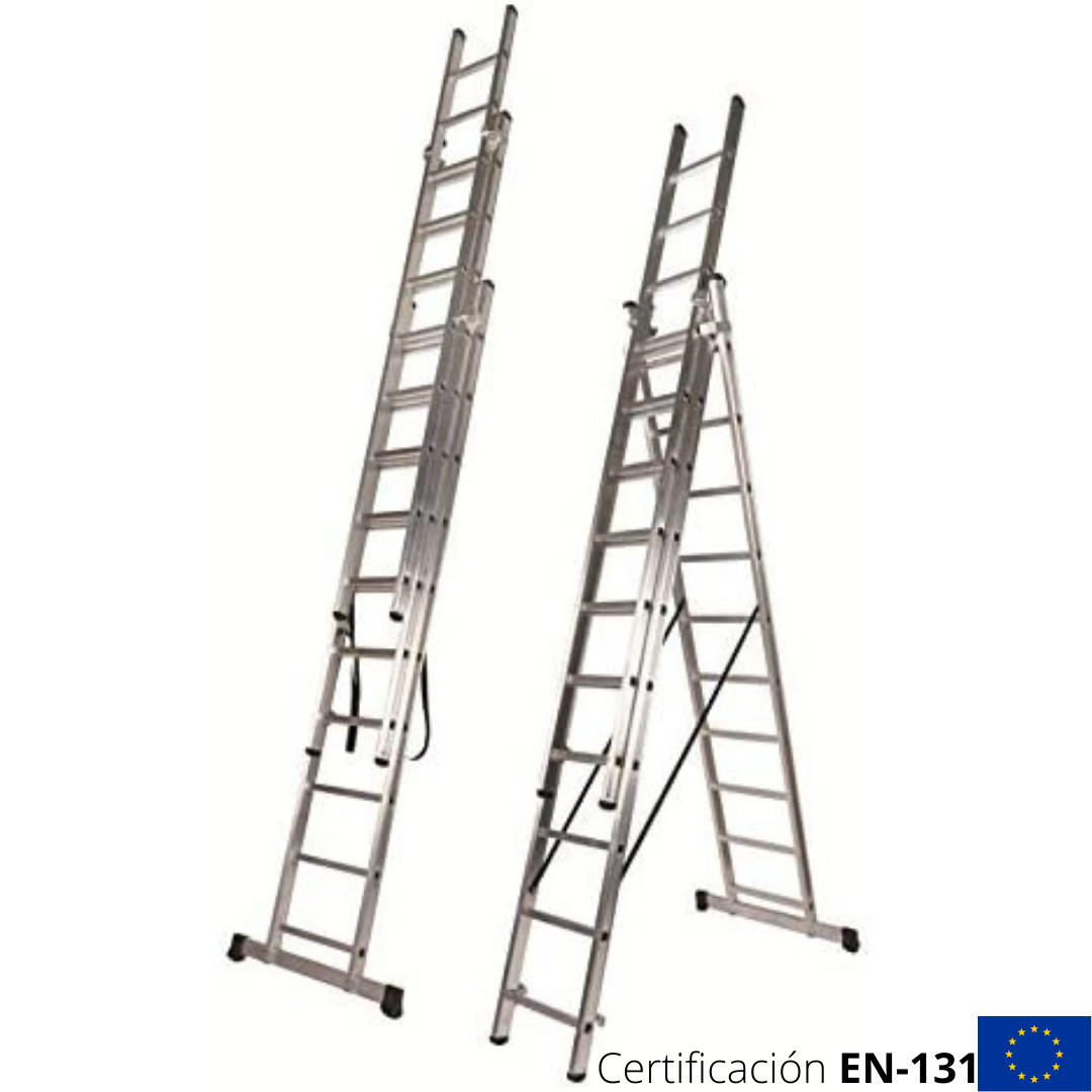 Escalera profesional triple, Certificación EN-131 -3 Tramos de 2 metros x 7 Peldaños - 2