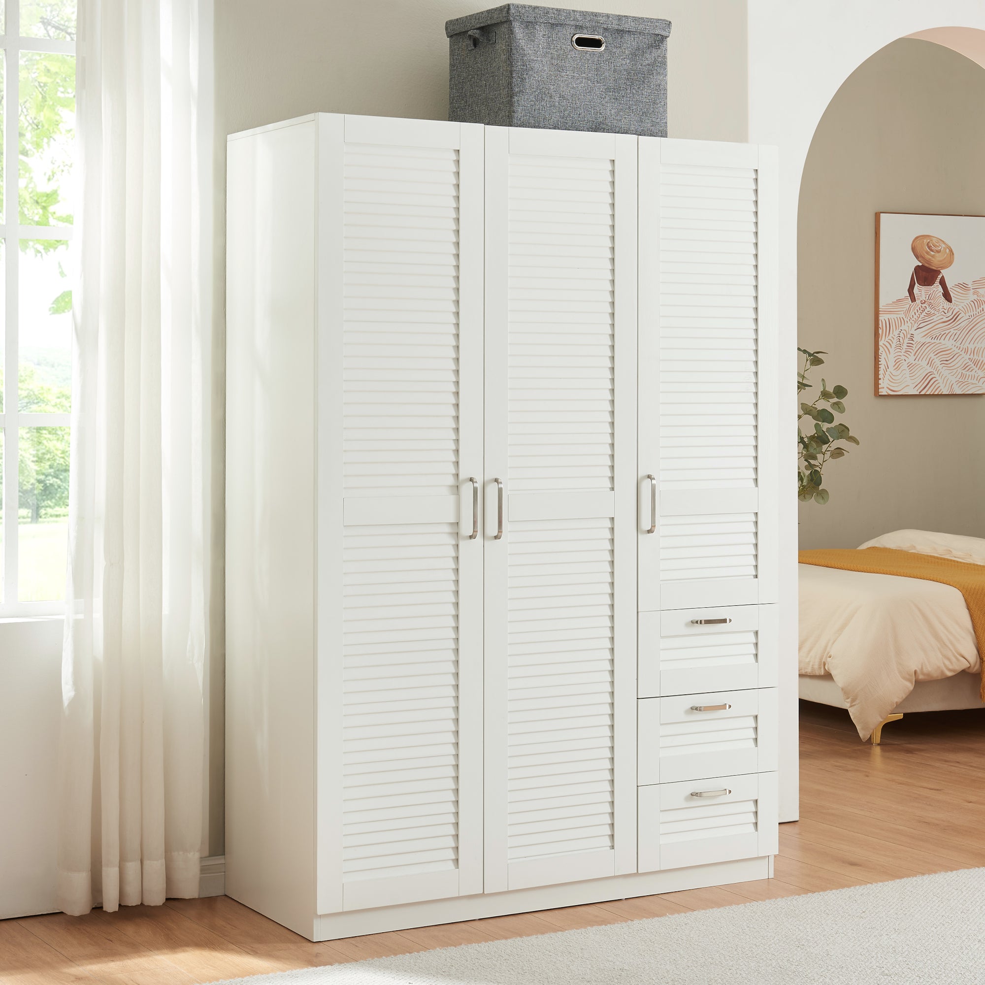 Armoire de chambre Finning 4 étagères 3 tiroirs MDF 176 x 120 x 52 cm blanc [en.casa] - 2
