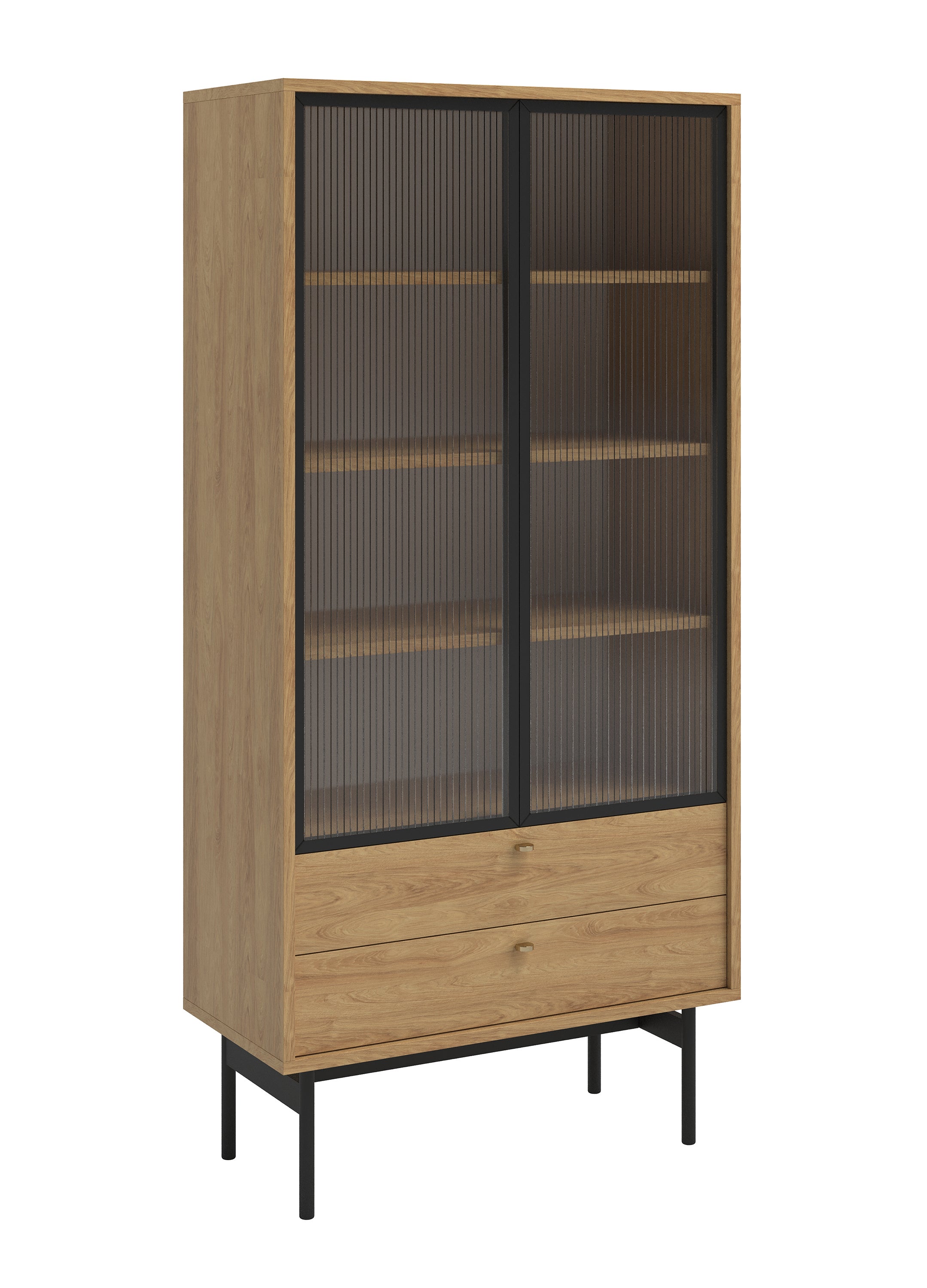 OLAR - Vitrine haute - 85cm - avec deux tiroirs - couleur du bois de ...