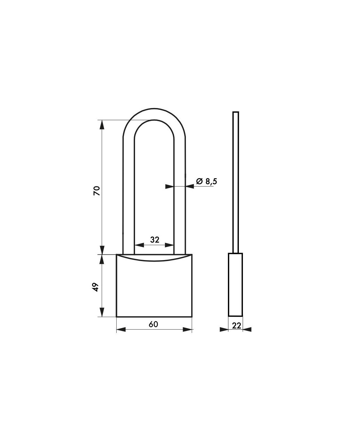 THIRARD - Cadenas à clé Type 1, intérieur, laiton, anse haute acier, 60mm, 2 clés - THIRARD - 2