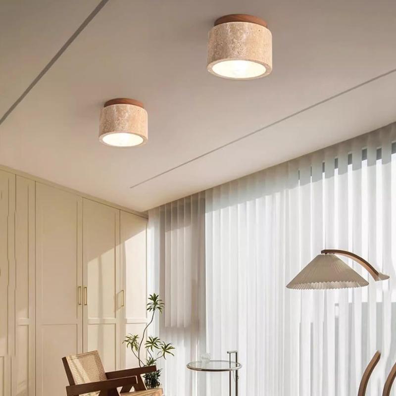 Mid-century style ceiling light with wood and marble effect, semi ...