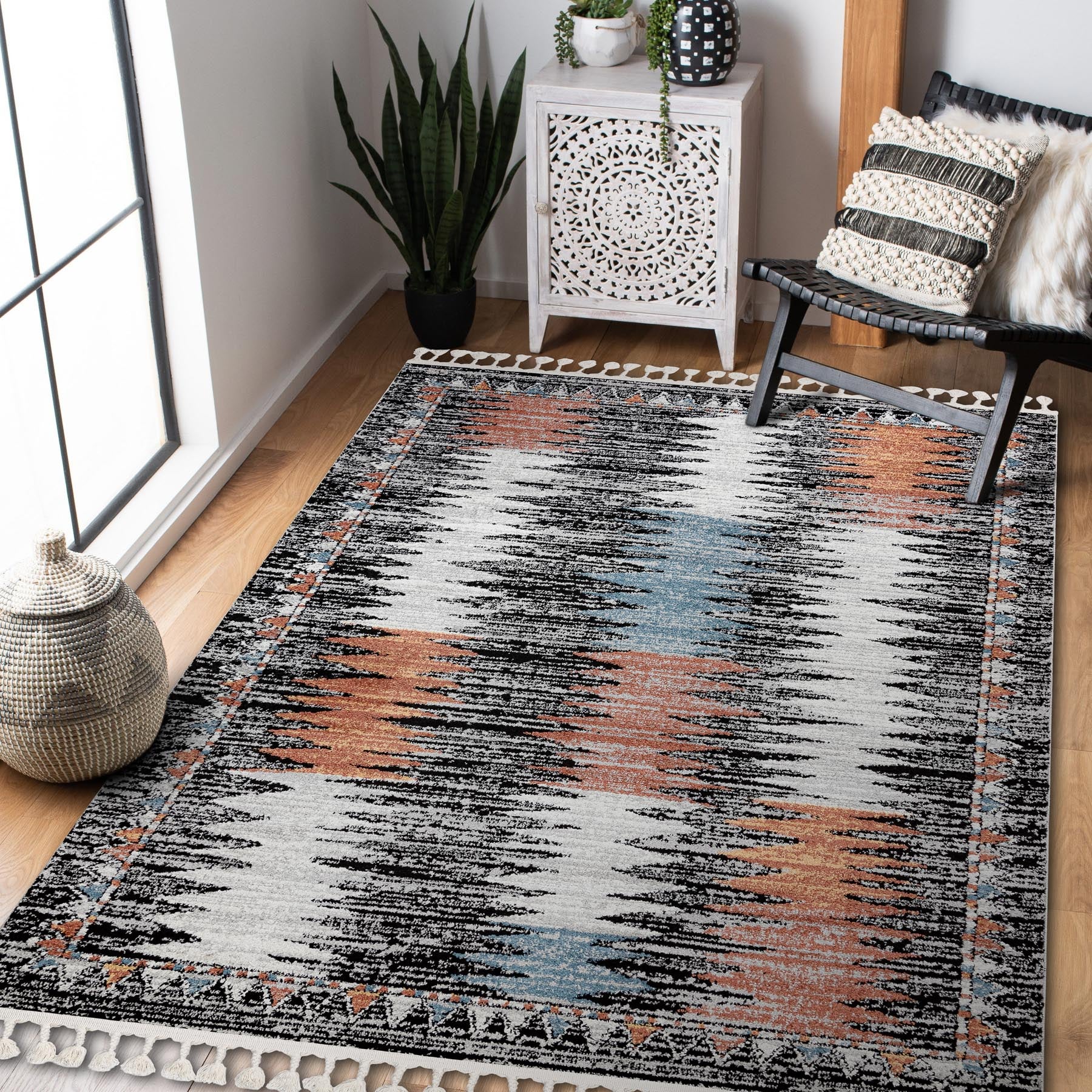 Dywan nowoczesny BELLE BR23A czarny / róż Frędzle 80x150 cm - 5