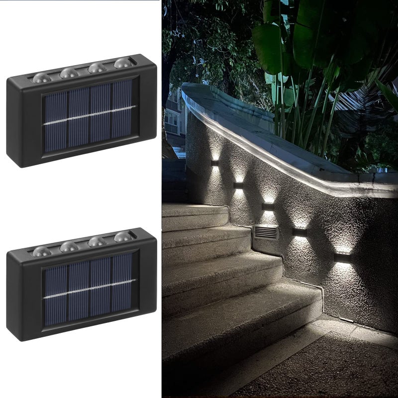 Lampa solarna 8LED, wodoodporne zewnętrzne oświetlenie słoneczne do ogrodu, na taras, dekoracyjne oświetlenie patio, światło białe 6500K (2 SZTUKI)