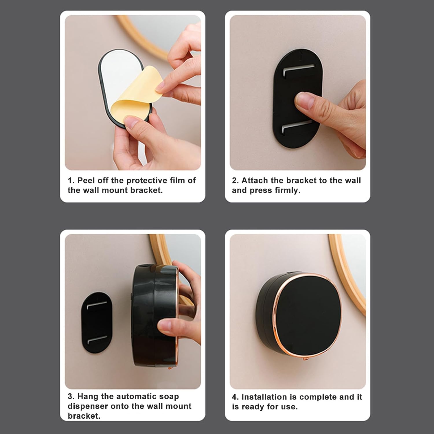 Distributeur automatique de savon mural, rechargeable, sans contact, intelligent, pour salle de bain et cuisine (noir) - 3