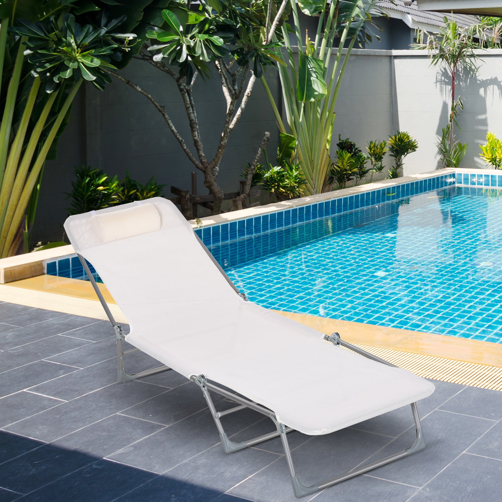 Bain de soleil transat pliable inclinable acier teslin - 2