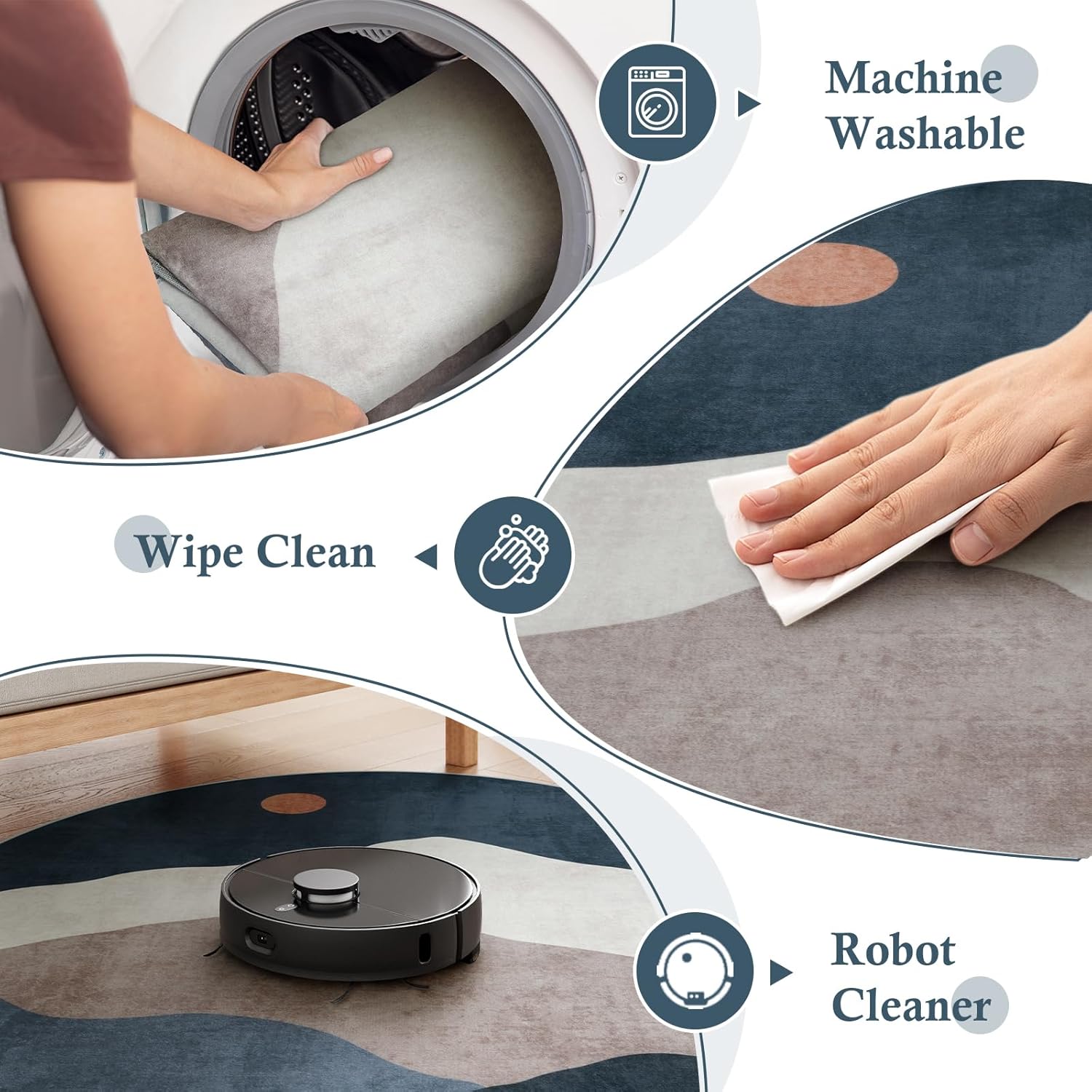 Tapis rond de 100 cm, tapis de sol antidérapant lavable, tapis décoratif doux à poils ras, adapté au salon, à la chambre, à la salle à manger - 5