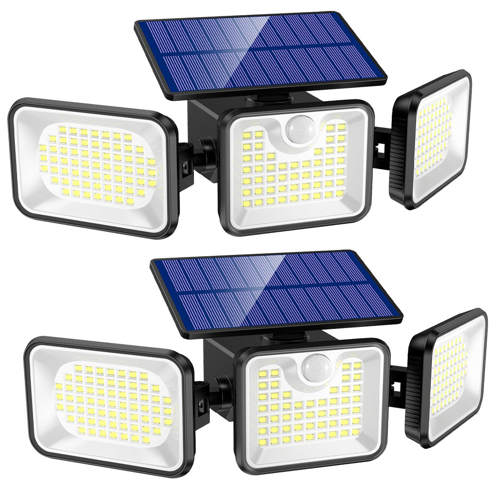 2 sztuki lampy solarnej, 180 LED solarny kinkiet zewnętrzny z czujnikiem ruchu, 3 tryby reflektora LED Kąt świecenia 270 ° Wodoodporność IP65