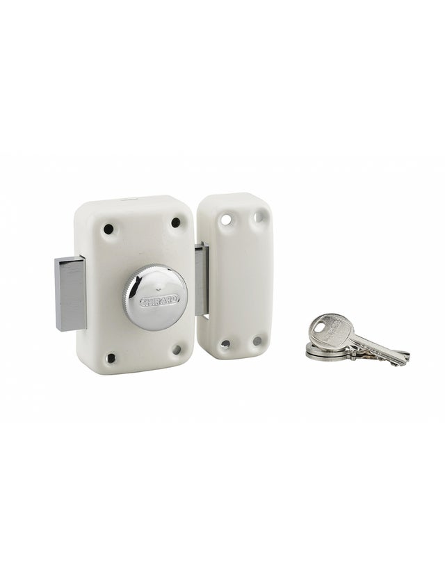 THIRARD - Verrou à bouton Apache pour porte d'entrée, cylindre 60mm, acier, 3 clés, époxy blanc - THIRARD