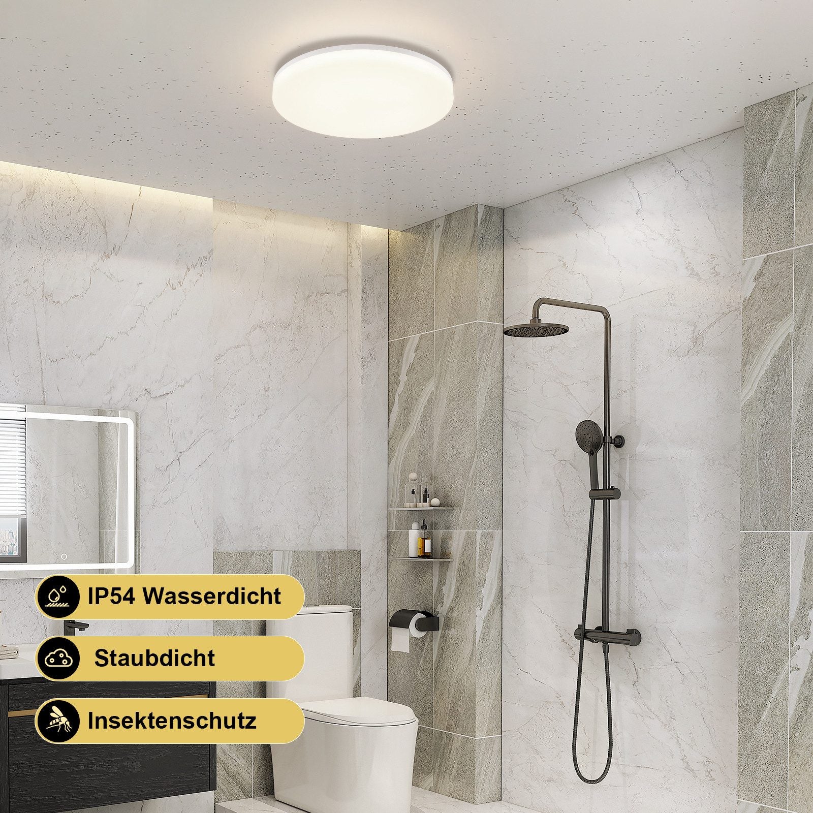 NETTLIFE Plafonnier LED 18W 22CM Rond IP54 Plat Dimmable Chambre Salle de Bain Lampe avec Télécommande pour Couloir de Cuisine - 4