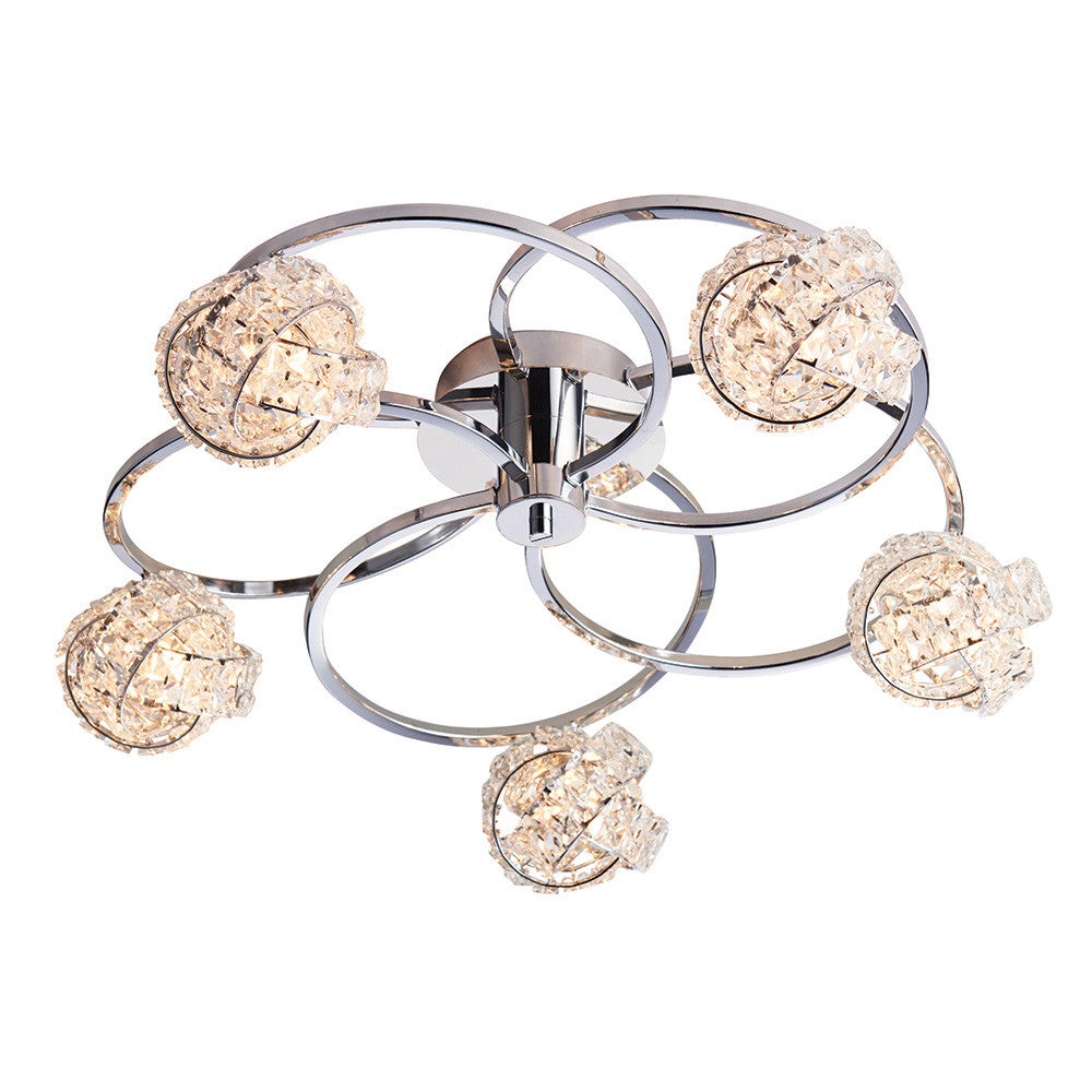 Lampa sufitowa kryształowe klosze TALIA chromowana 5xG9x8W kryształ wym:16,5x56x56cm IP20 Endon
