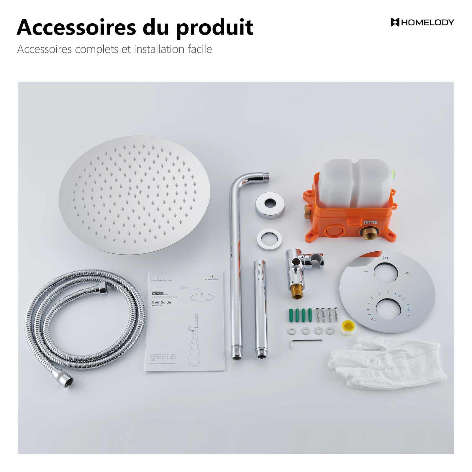 Encastré Colonne de Douche Thermostatique Système de Douche Rond Grande Douche de Tête Set de Douche Encastrée en Laiton Chromé Design Moderne - 9