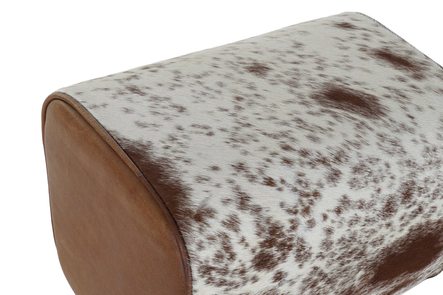 WOHNLING Sgabello Design In Pelle Di Capra E Legno Massello, Marrone/bianco, 40x30x47 Cm, Pouf Girevole - 3