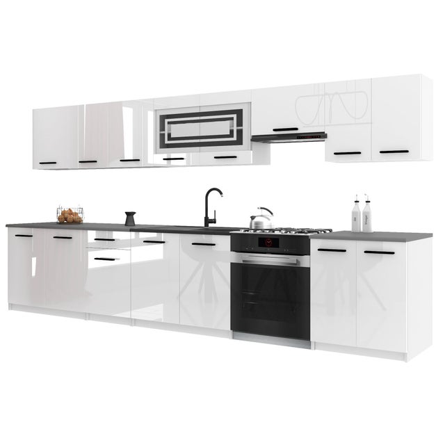 BELINI Cuisine Equipee Complete ITALIA 3 - 320 cm. Cuisine avec Plan de Travail, Blanc Très Brillant