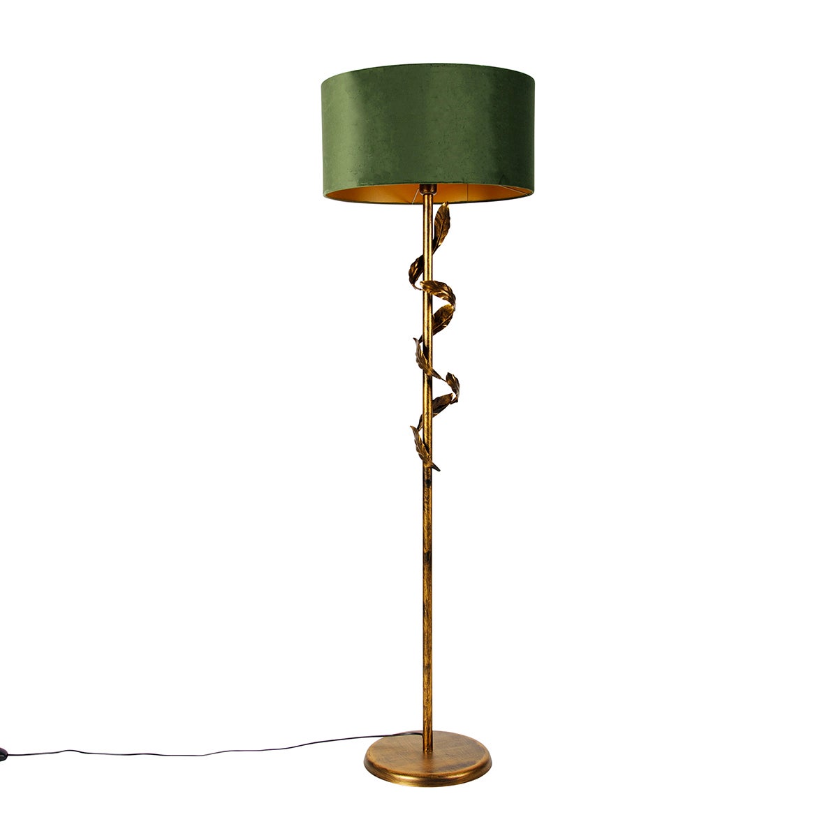 Lampa stojąca w stylu vintage, złoto antyczne z zielonym abażurem - Linden