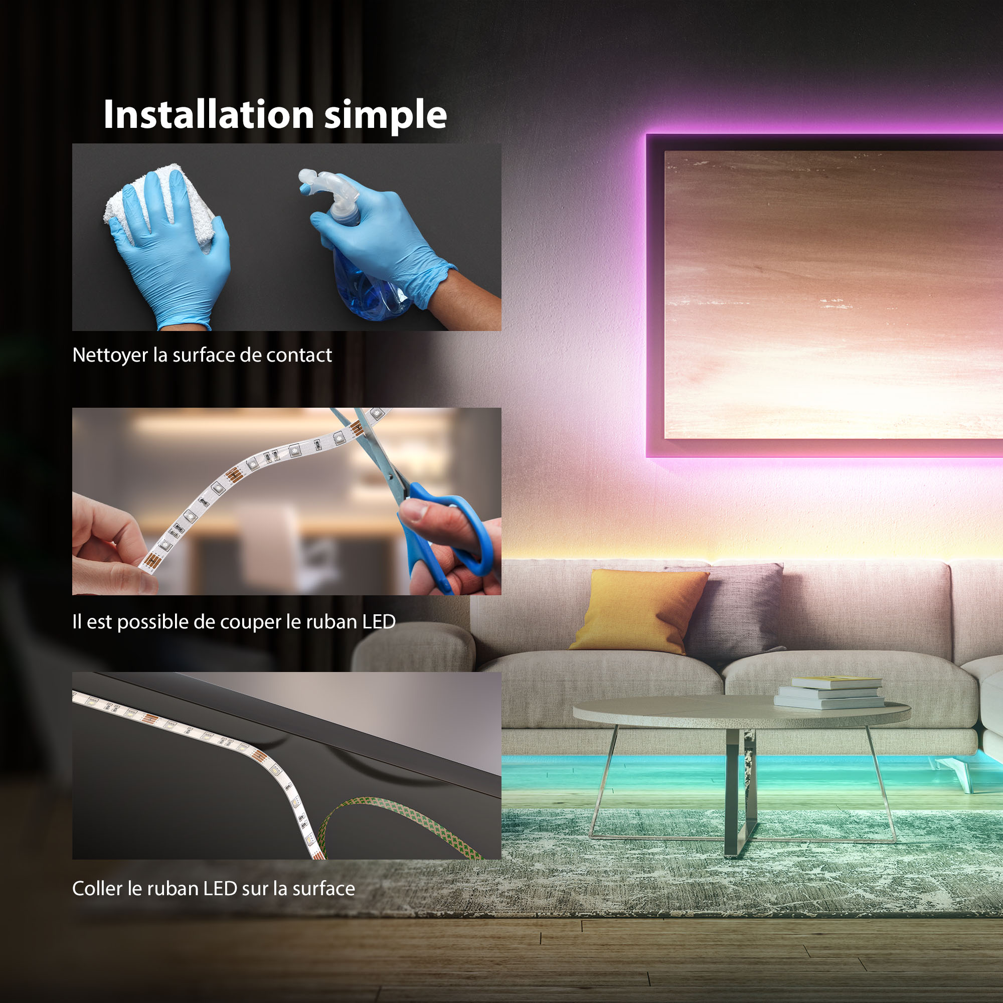 Bande LED RGB 5 m - 150 LED - Autocollante - Avec télécommande IR et driver - Changement de couleur - IP20 - B.K.Licht - 6