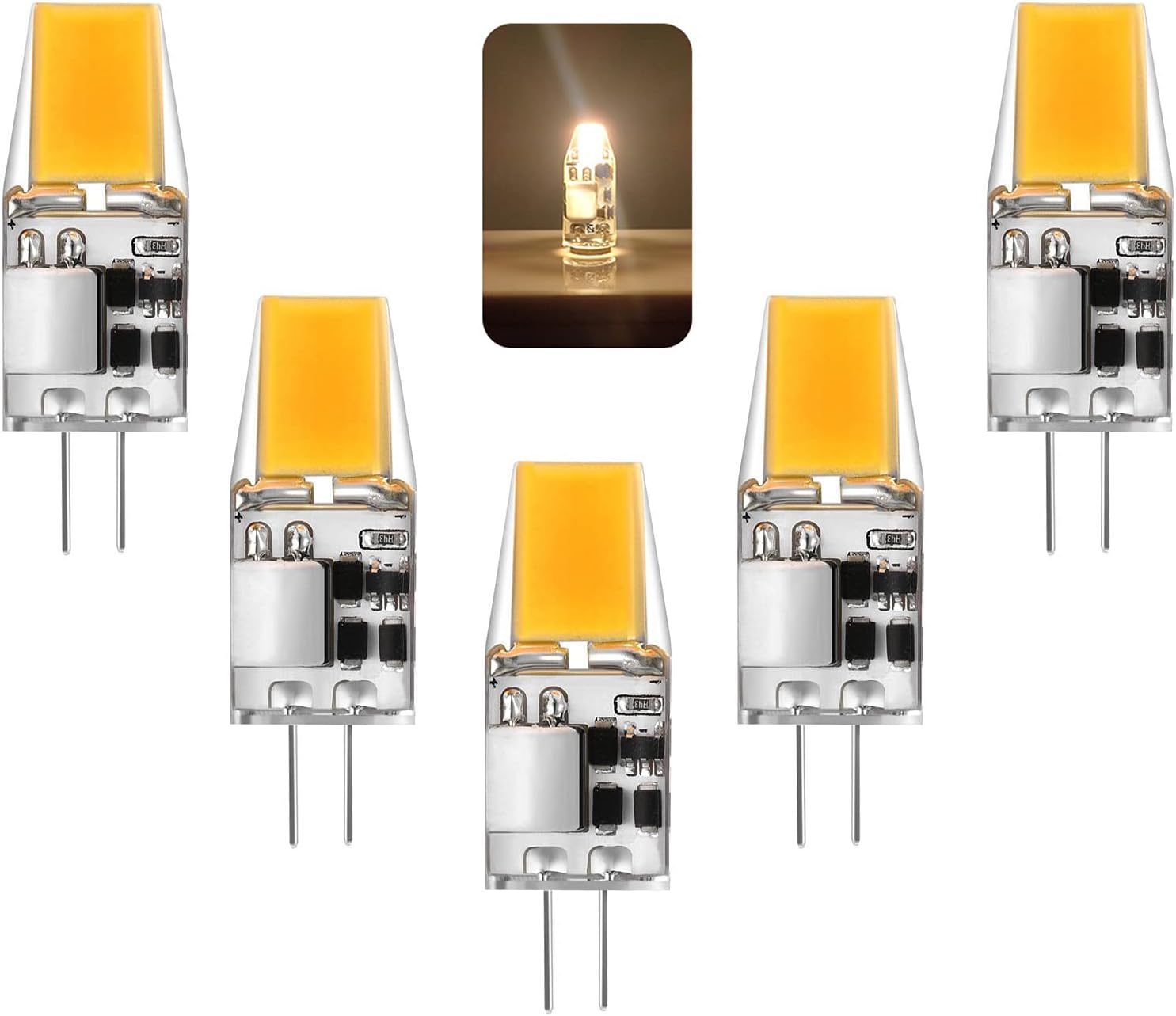 Żarówka LED G4, G4 LED 4 W odpowiednik 50 W żarówki halogenowej, AC/DC 12 V żarówki G4, nieściemnialne, ciepła biel 3000 K 500 LM ochrona oczu, 5 szt.