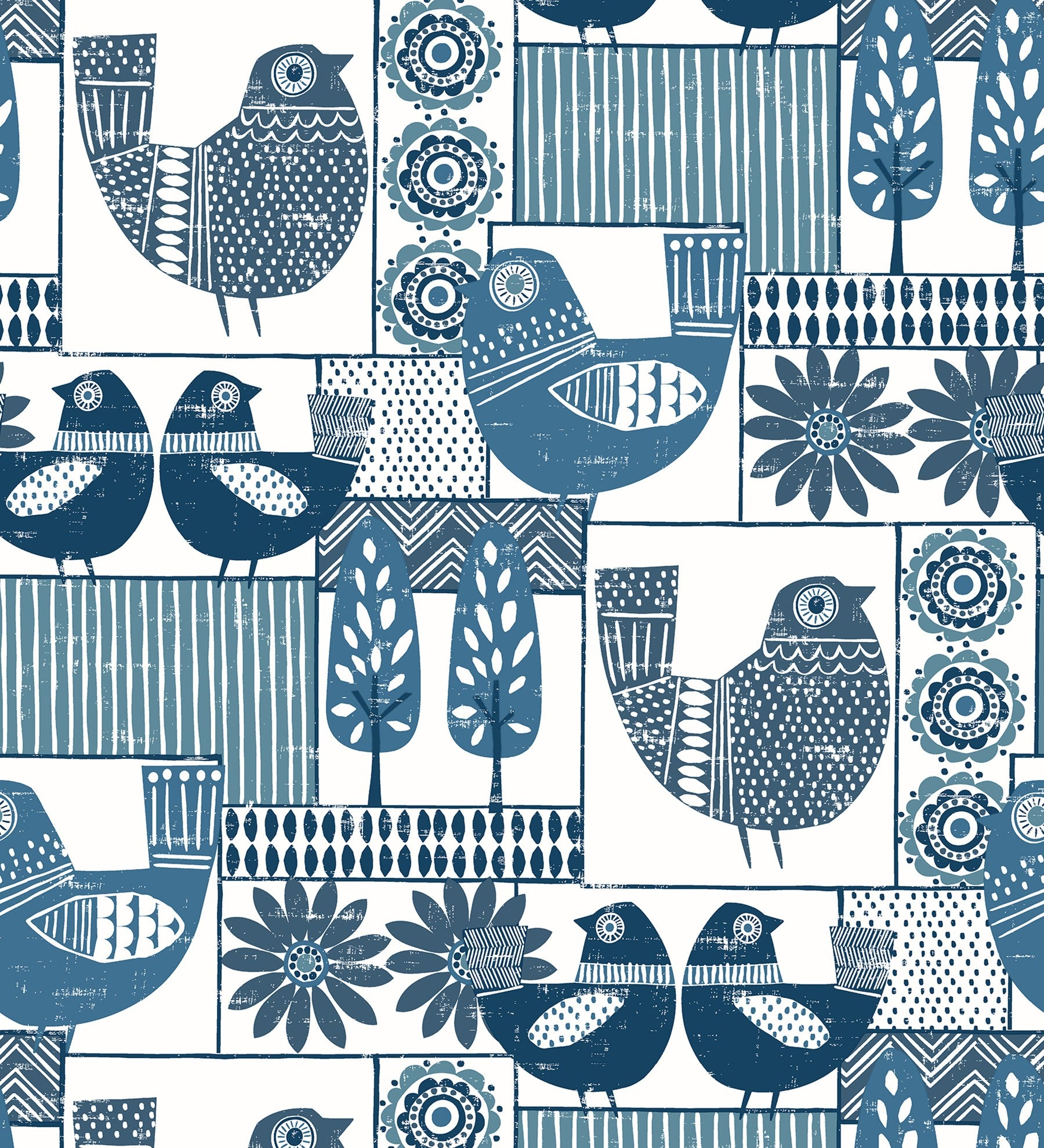 Papel de parede vinílico ecológico de galinhas e árvores com estilo nórdico - Scandi Birds 679405 da GAULAN - Rolo de 10 m x 0,53 m - 2