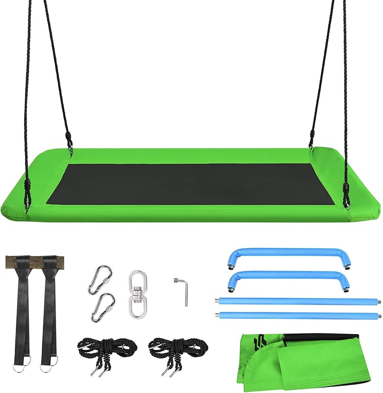 Huśtawka gniazdowa kwadratowa, obciążenie do 150 kg, 150 x 80 cm, huśtawka ogrodowa z regulowaną liną 100-180 cm, huśtawka dla dzieci, (zielona)