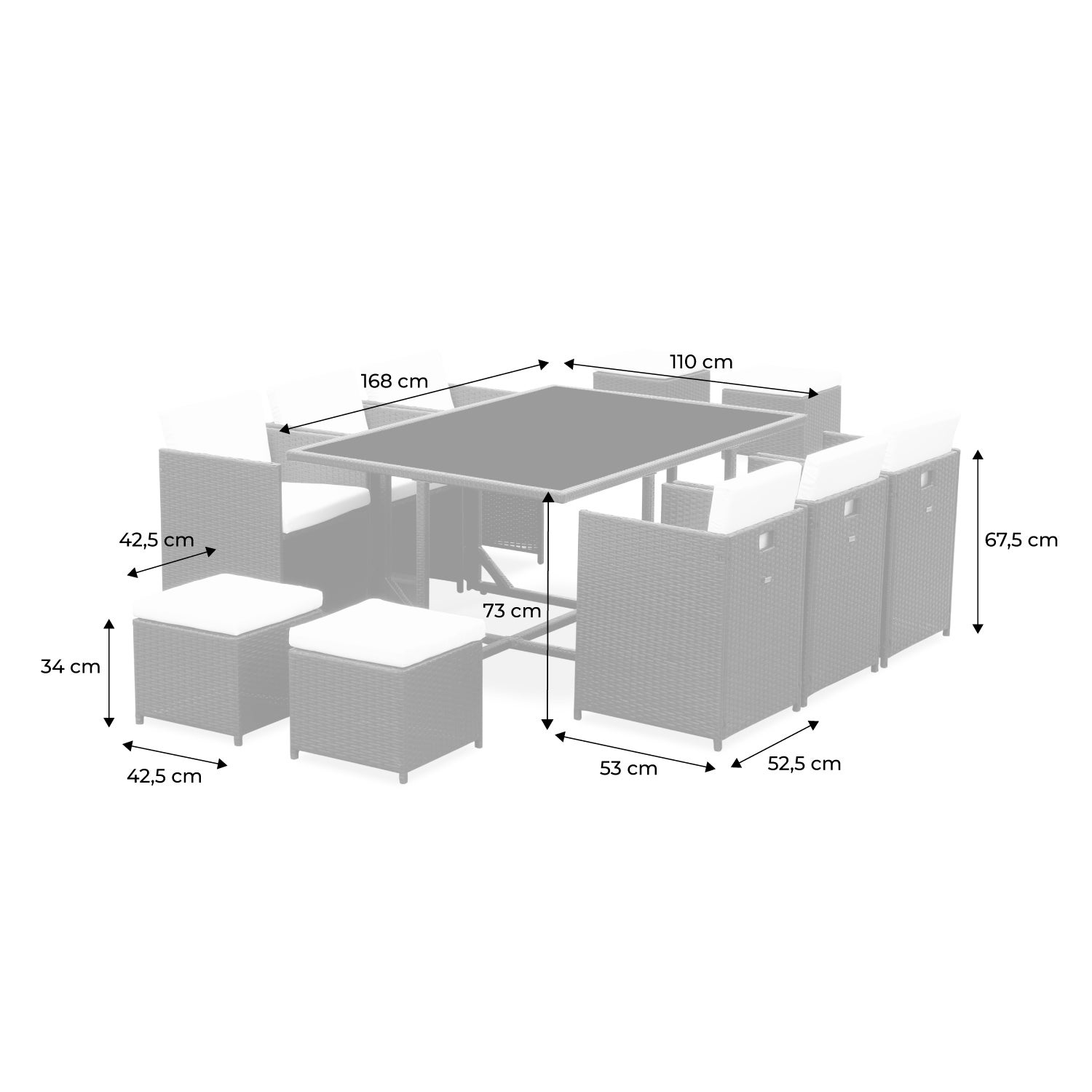Set tavolo da giardino in resina intrecciata, 6-10 posti, Beige - 7