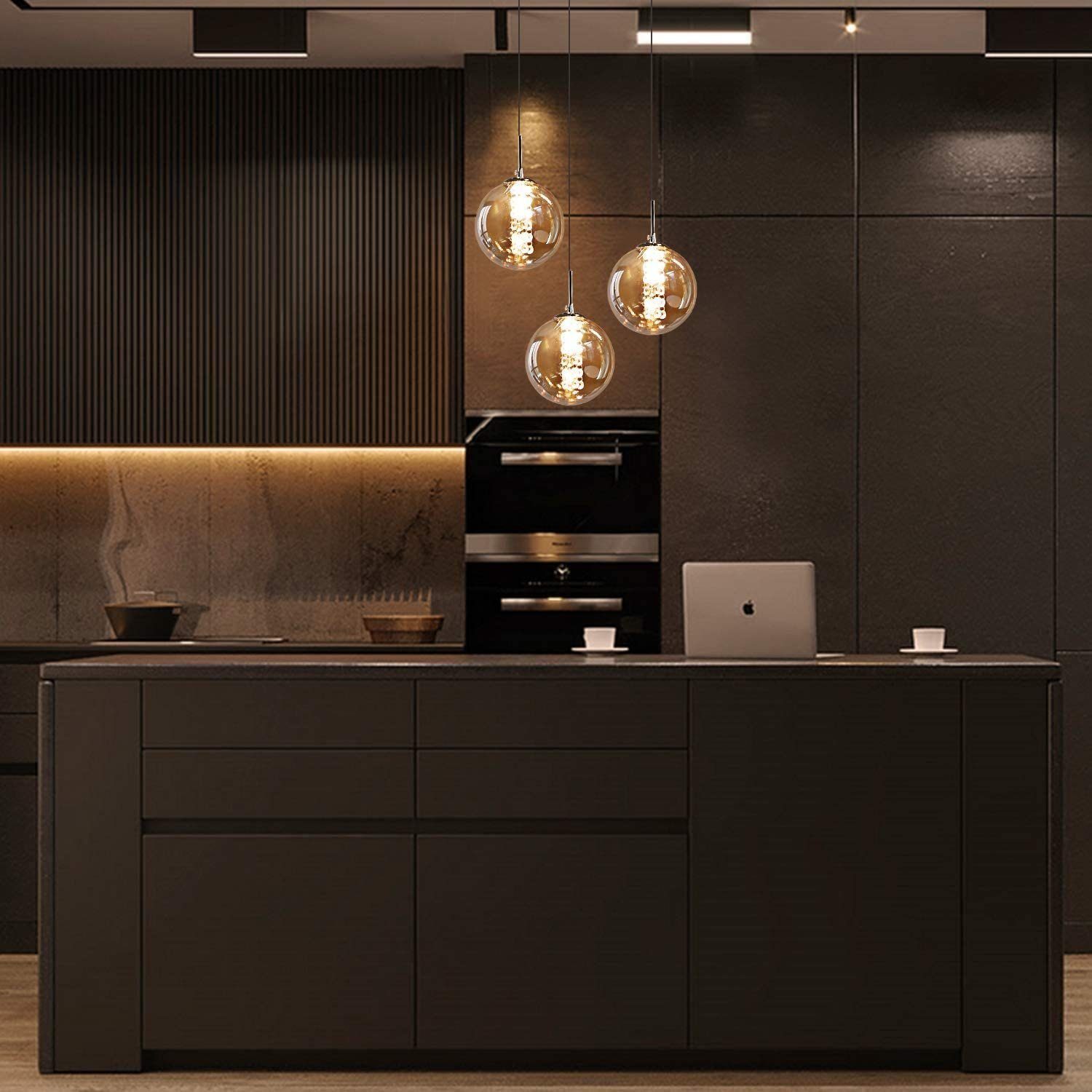 NETTLIFE Suspension en verre ambre Diam.28cm G9 lustre réglable en hauteur 3 lampes en ambre cuisine lampe de salon lampe de chambre lampe - 9