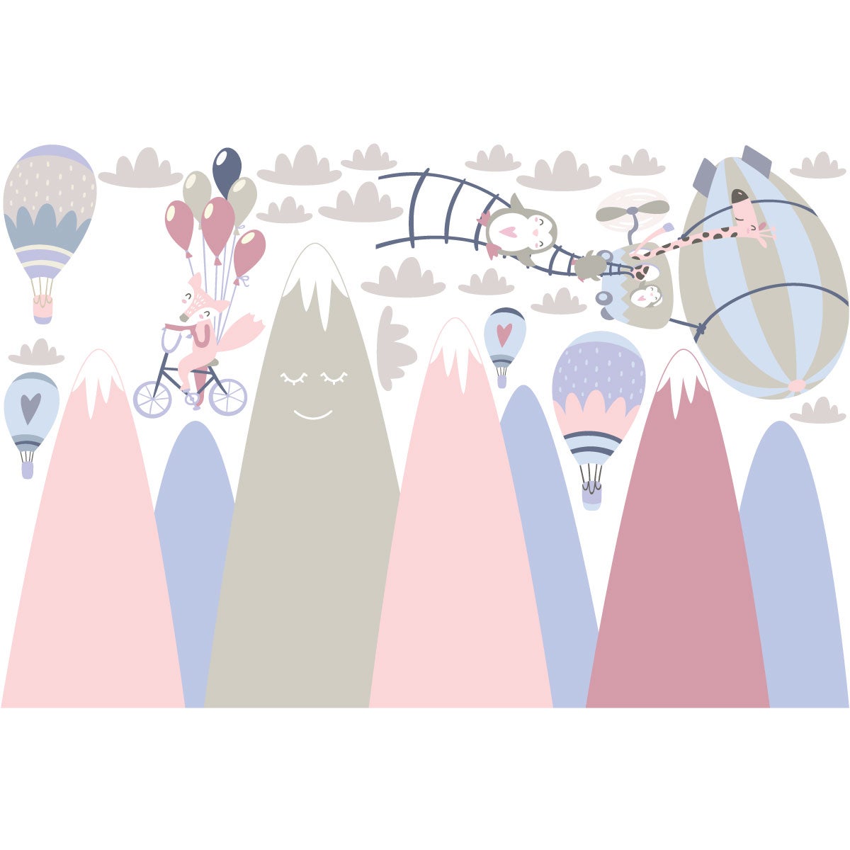 Adesivo bambino di montagna scandinavo animali felici - Sticker adesivo - adesivi murali - 70x105cm - 4