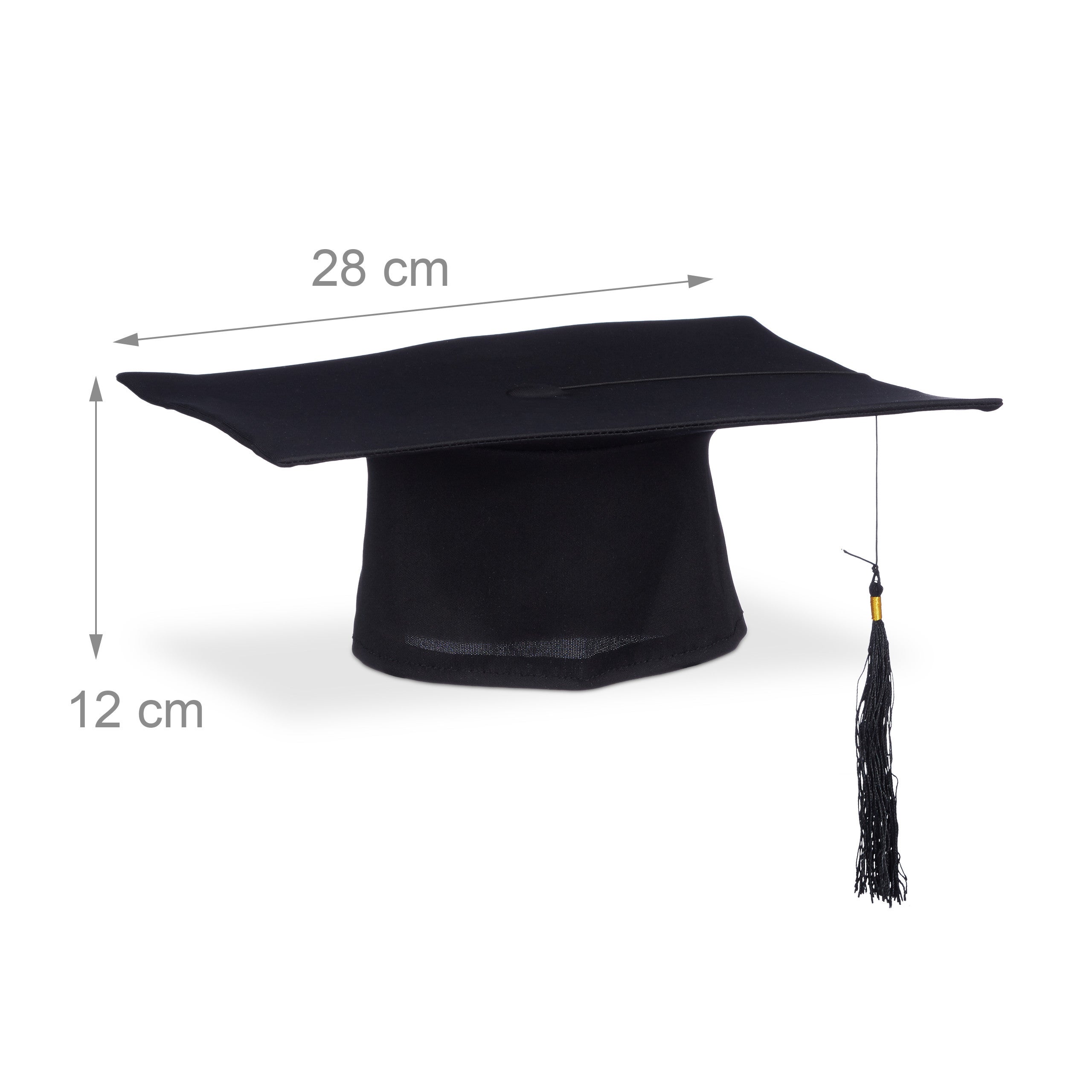 Toque de diplômé en polyester noir, lot de 10, taille unique avec pompon, 12 x 28 x 28 cm, sans année, pour remise de diplômes et carnaval, Relaxdays - 4