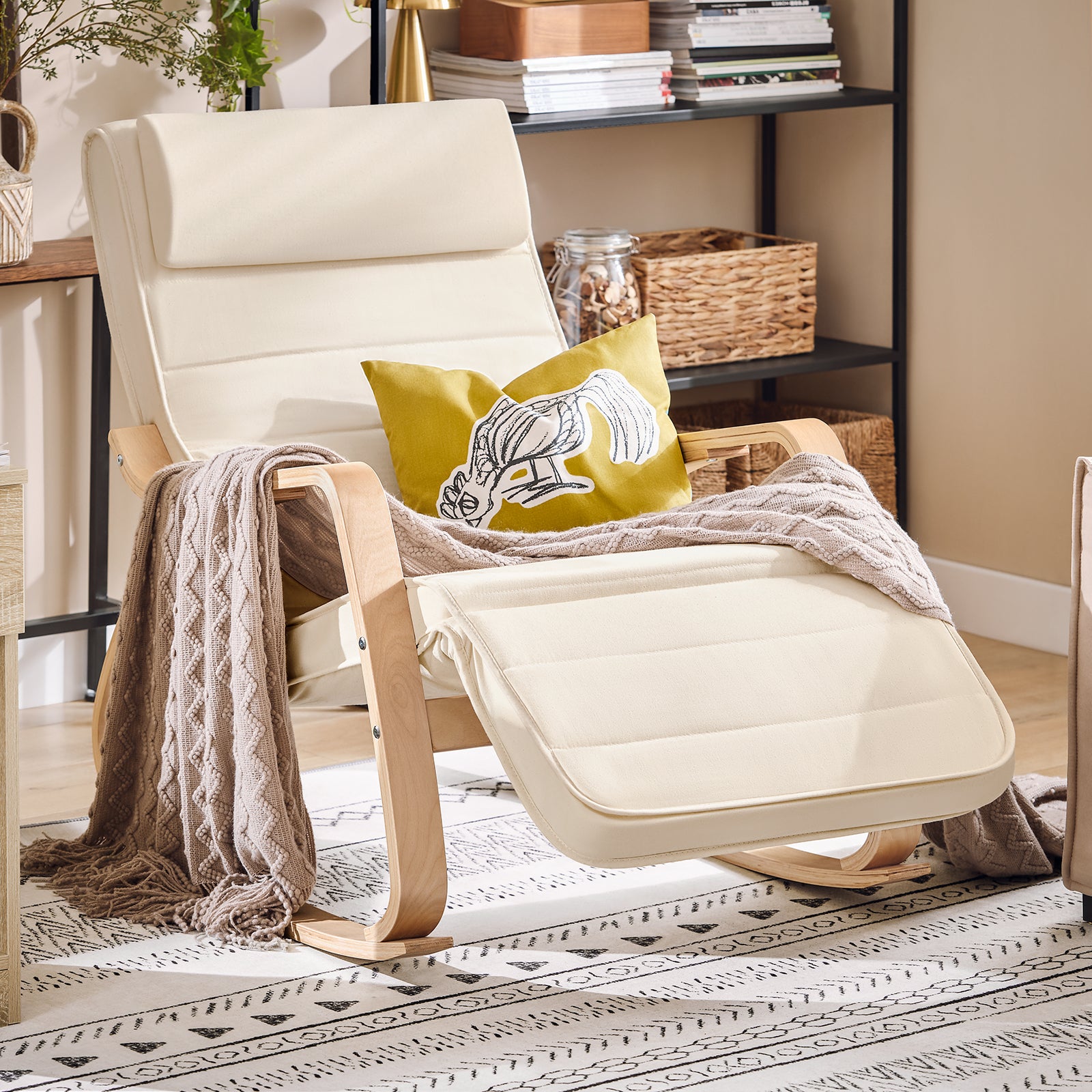 Silla de Relax Mecedora con Reposapiés Ajustable Sillón de Relax Beige FST16-W SoBuy ES - 2
