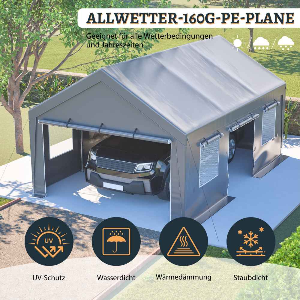 Tente Garage Tout-Temps 6x4x3m - Structure en Acier, Baches Latérales Étanches, Fenêtres Coulissantes, Gris - 5