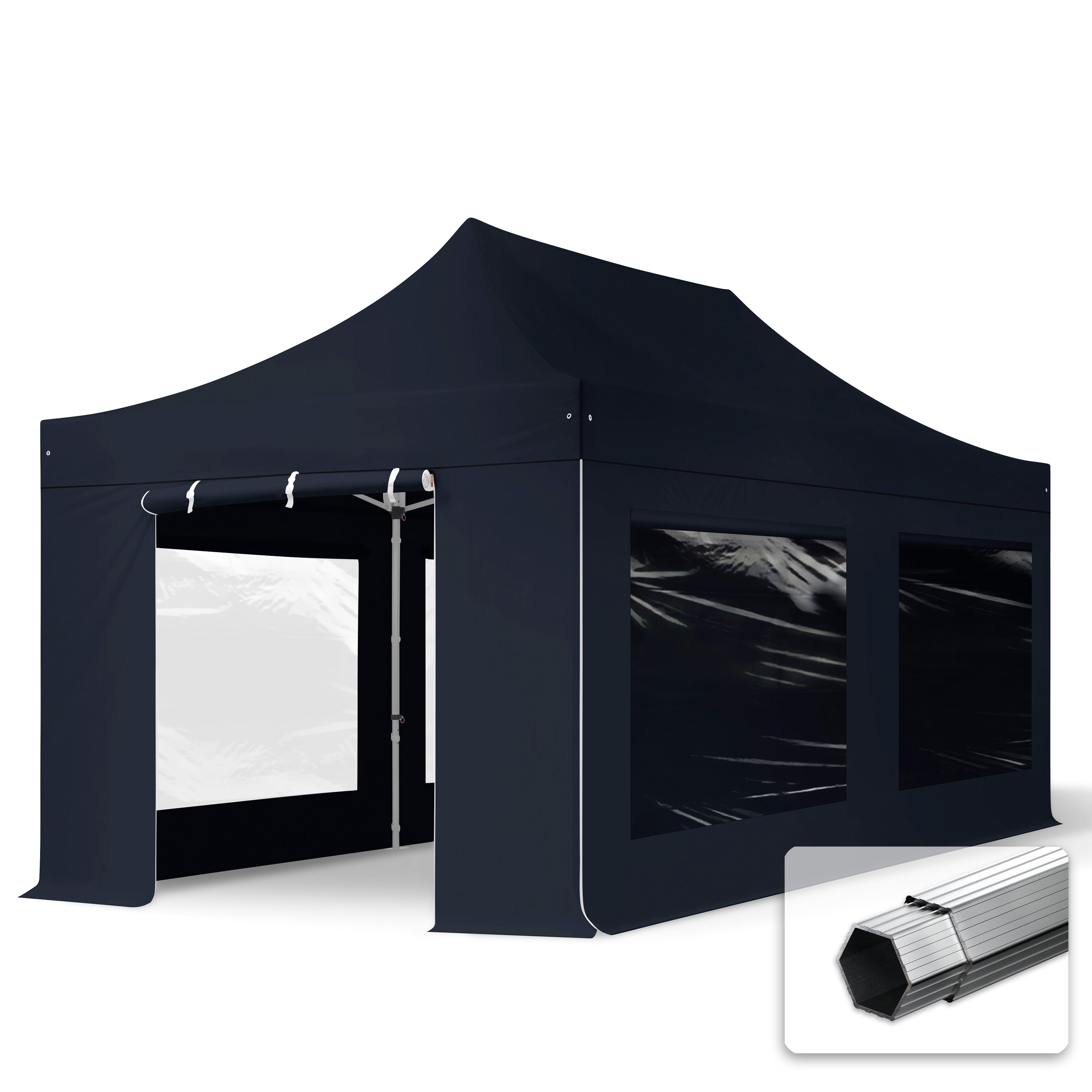 3x6 m Namiot Ekspresowy, PROFESSIONAL Alu 40mm, trudnopalny, ze ścianami bocznymi, okna panoramiczne, czarny