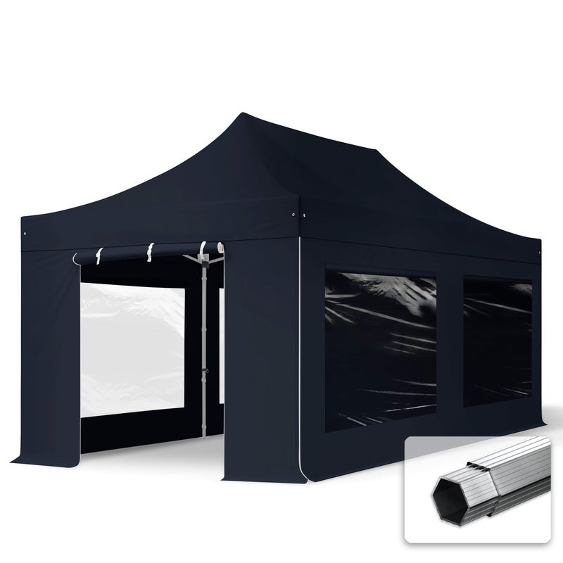 3x6 m Namiot Ekspresowy, PROFESSIONAL Alu 40mm, trudnopalny, ze ścianami bocznymi, okna panoramiczne, czarny