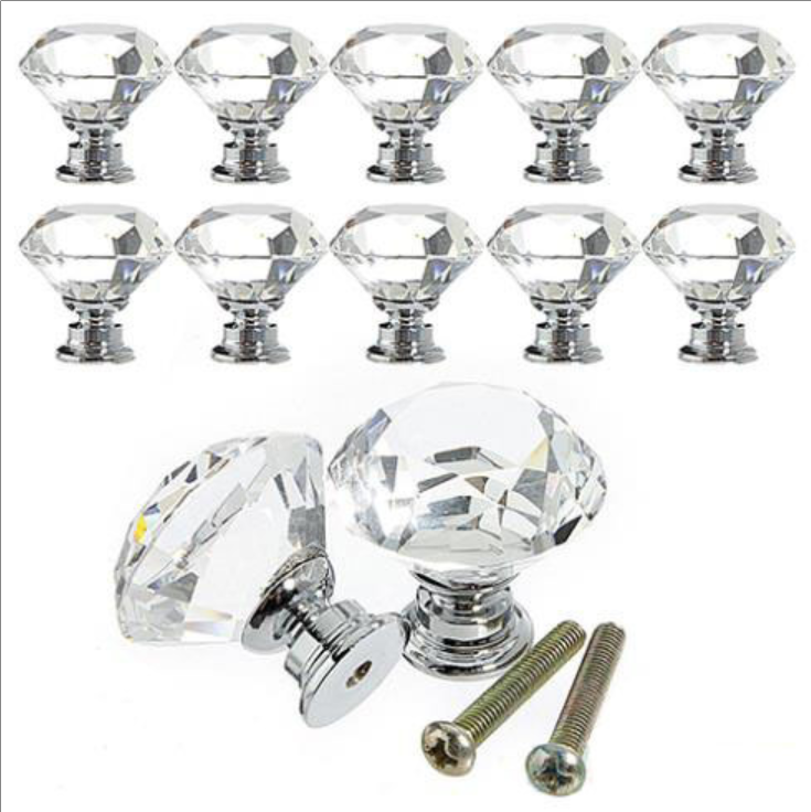 10 szt. Gałki do szafek szklanych 30 mm w kształcie diamentu Uchwyt do szuflad Komoda Szafki kuchenne