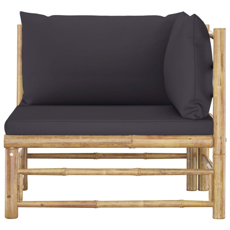 Canapé d angle de jardin avec coussins gris foncé Bambou - 3