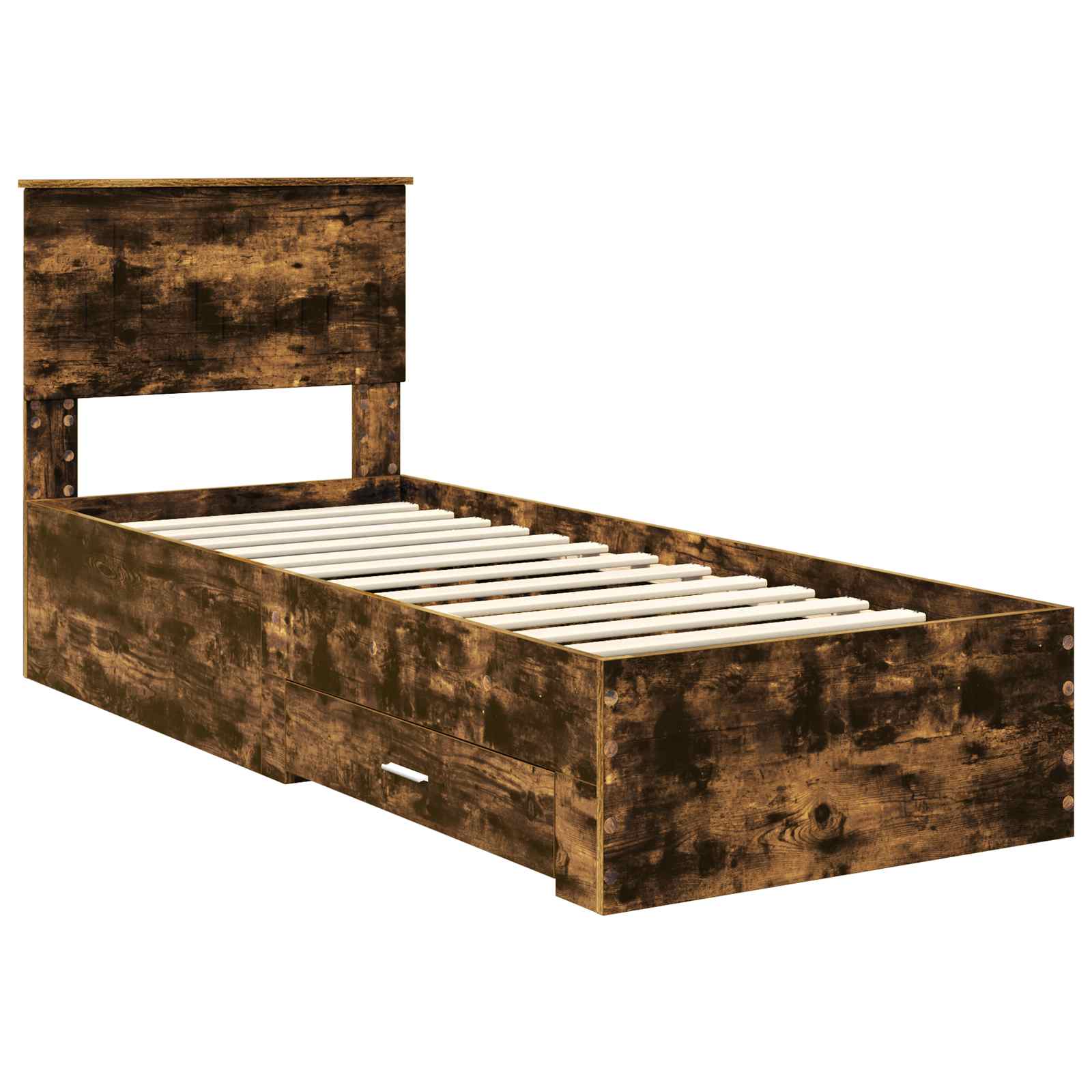Cadre de lit chêne fumé et argent, panneau de bois, pour la chambre, 75 × 190 cm - 4