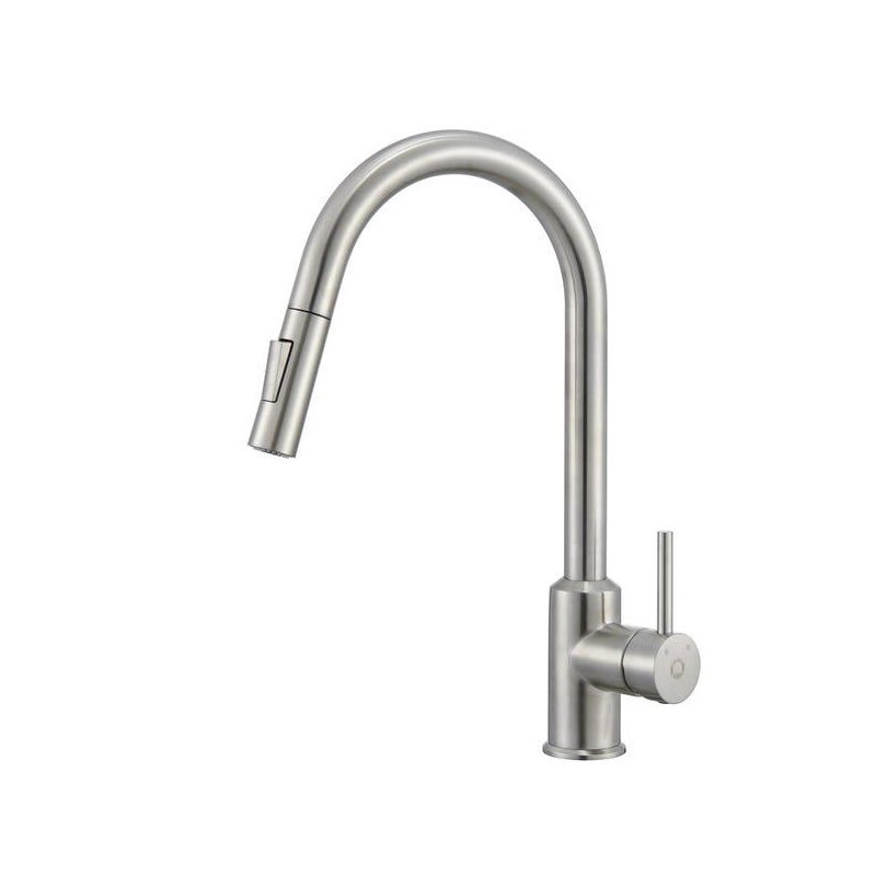 Wyciągana bateria kuchenna w kształcie litery U, ze szczotkowanej stali nierdzewnej, z wyciąganą słuchawką i 2 trybami wypływu wody