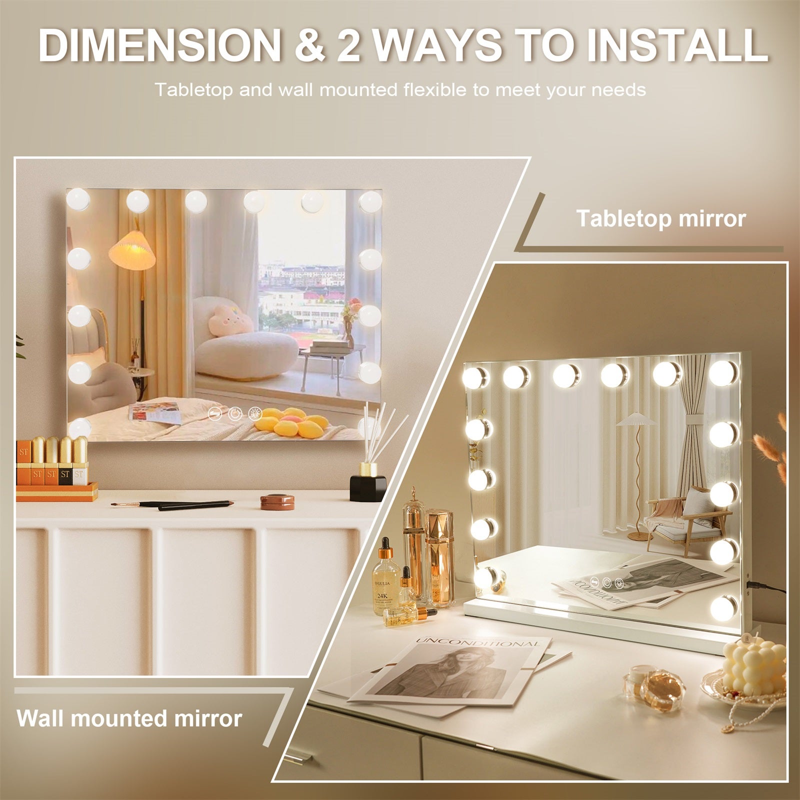 Specchio da trucco Hollywood illuminazione LED da parete - 50 x 40 cm - 5