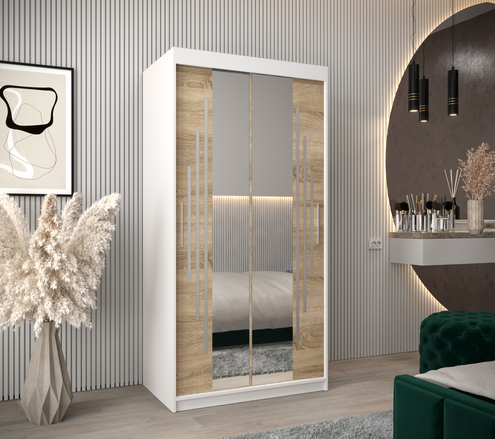 Szafa przesuwna garderoba York 1 100 x 62 x 200 cm Biały + Sonoma - Abiks Meble