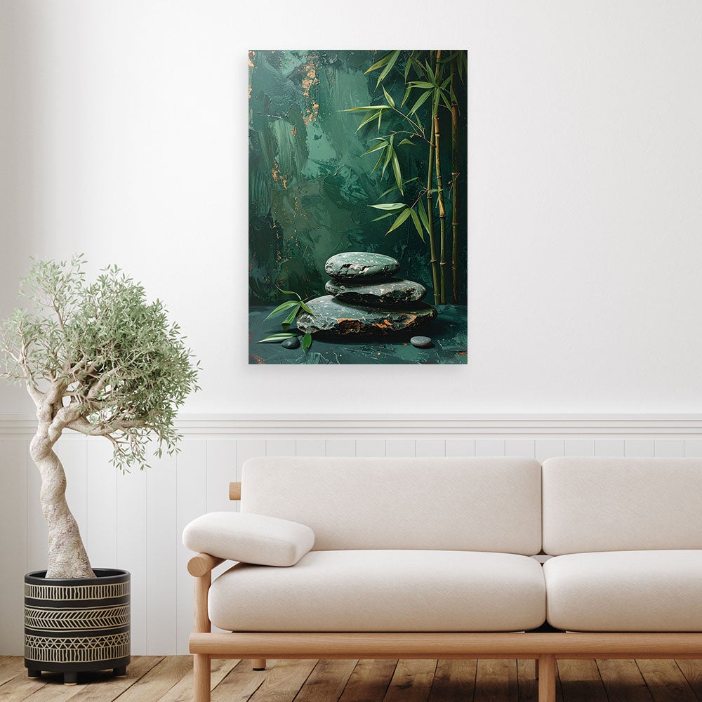 Obraz do salonu sypialni kuchni, Kamienie zen spa liście bambusa zielony 40x60 - 2