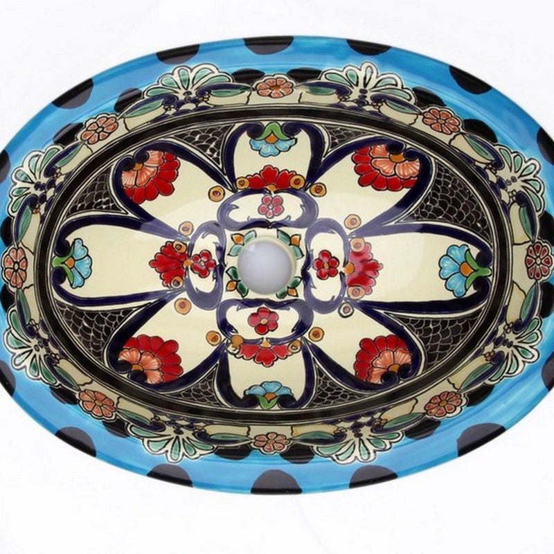 Meksykańska ceramiczna umywalka wpuszczana w blat La Reina – mała owalna umywalka łazienkowa 41 x 30 x 13 cm | Umywalka dekoracyjna
