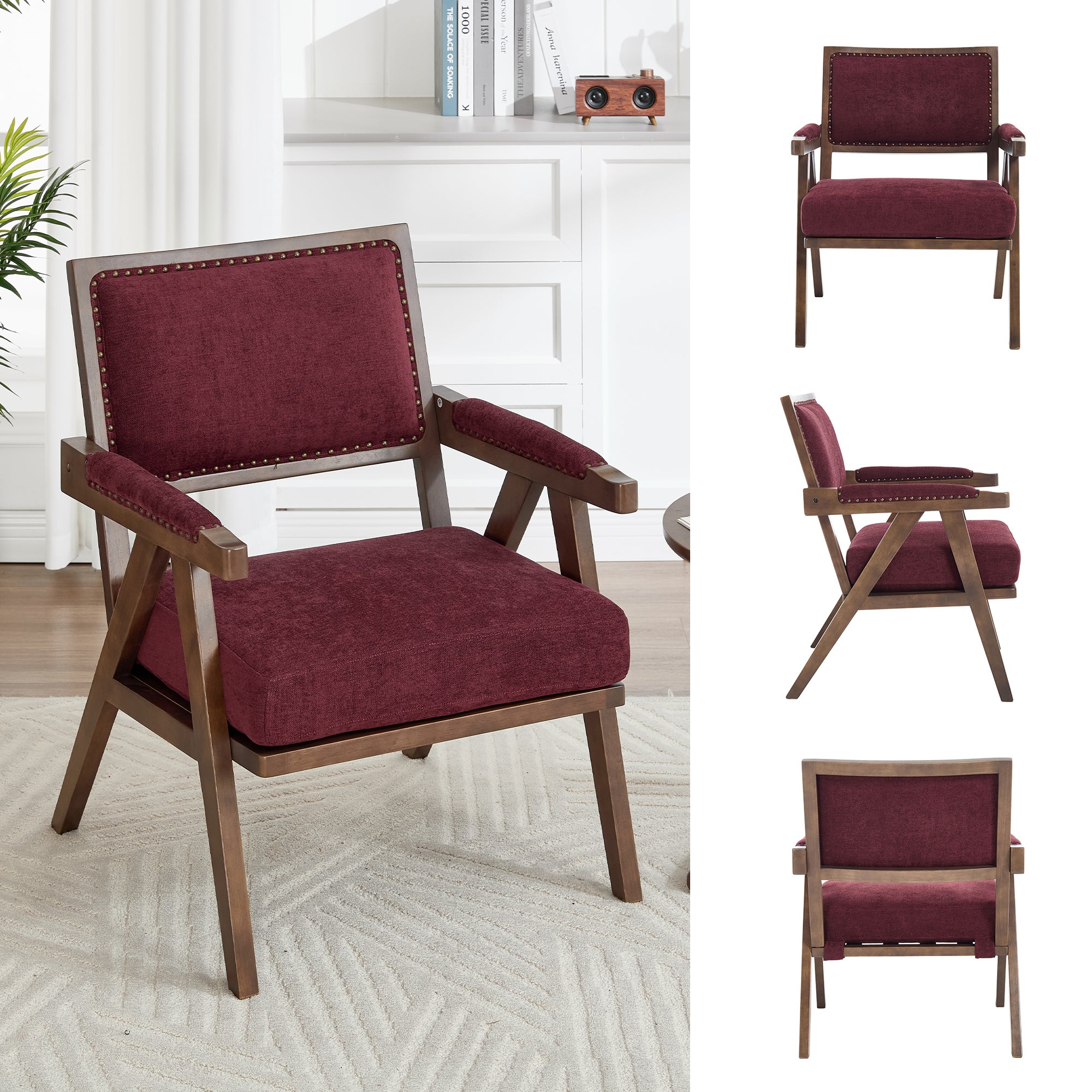 Fauteuil lounge moderne (tissu, 1-place) : accoudoirs, structure bois, méridienne rembourrée. Salon/chambre/bureau/séjour. - 5