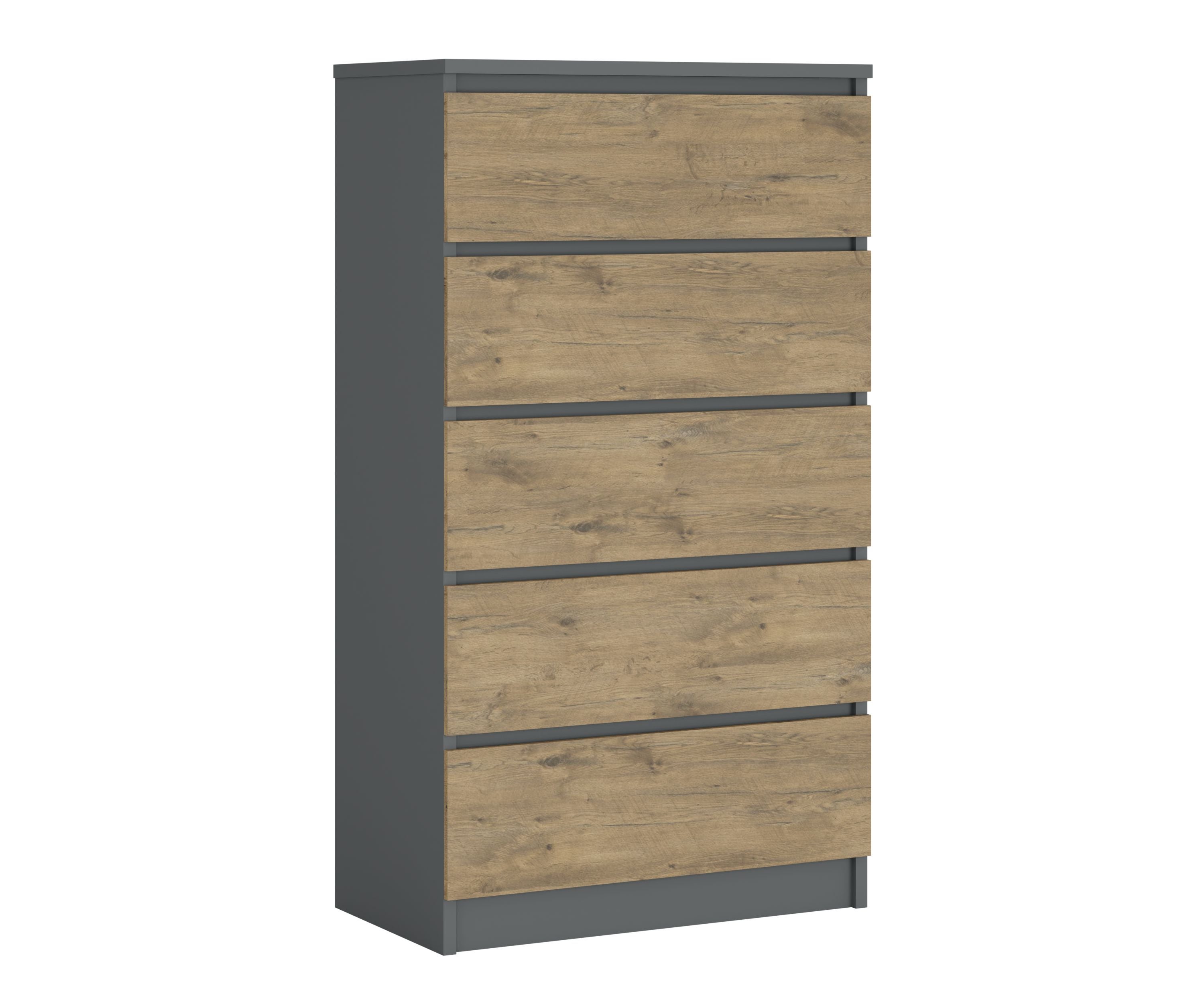 Komoda : 5 szuflad, Antracyt / dąb Lancelot, 125 x 70 x 39 cm