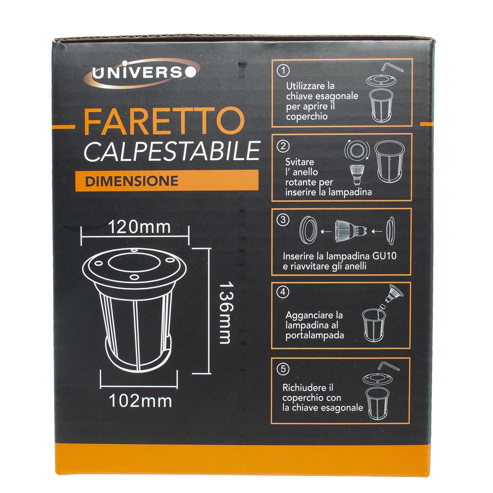 Faretto carrabile calpestabile per esterni stagno IP65 incasso terreno cemento viale giardino attacco lampada GU10 1x60W 230Vac - 8