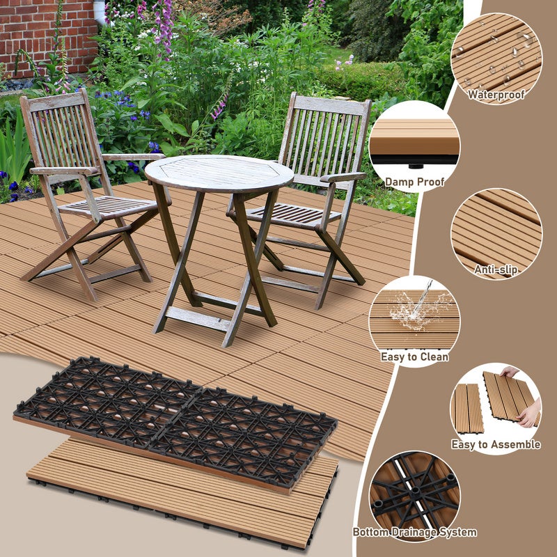 18 dalles de terrasse en WPC, 60 x 30 cm, à clipser pour jardin, 3 m², teck - 3