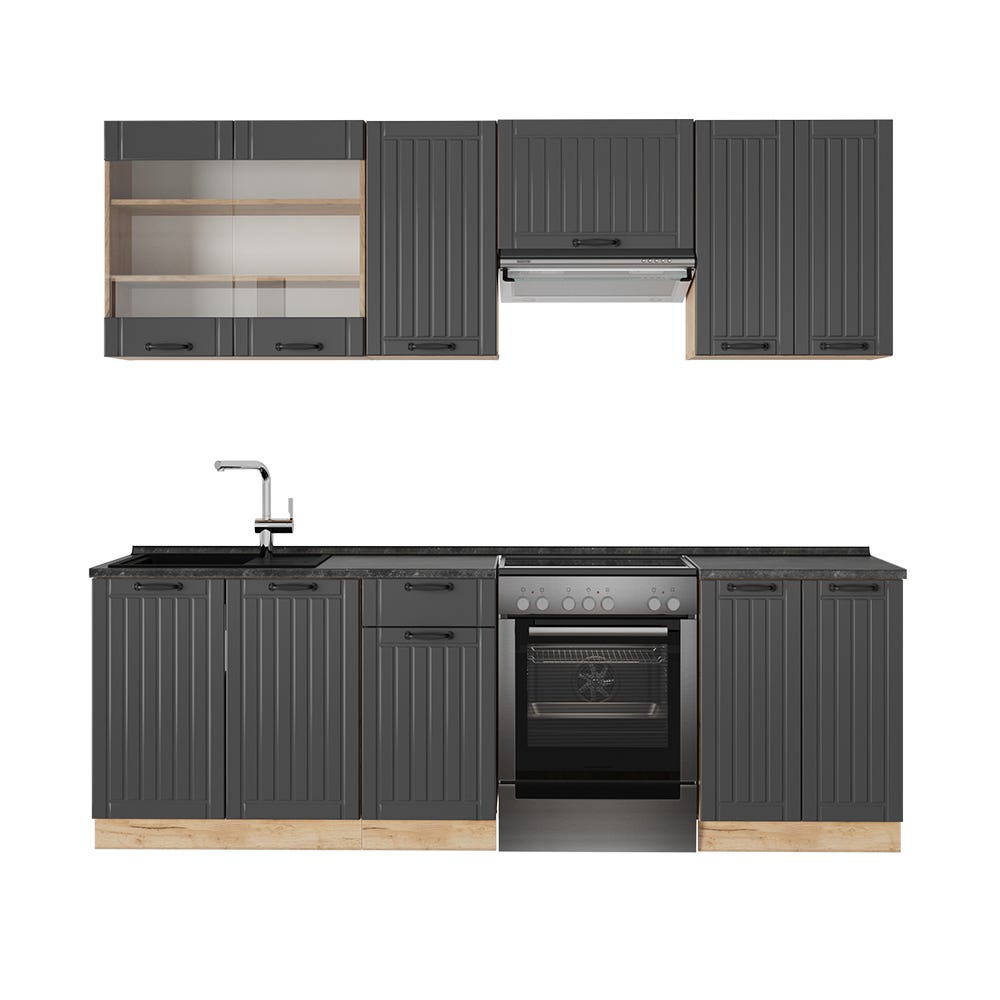 Vicco Cuisine Fame-Line, Noir rayé/Chêne doré, 300cm , PT Chêne | Leroy Vicco Cuisine Fame-Line, Noir rayé/Chêne doré, 300cm , PT Chêne | Leroy