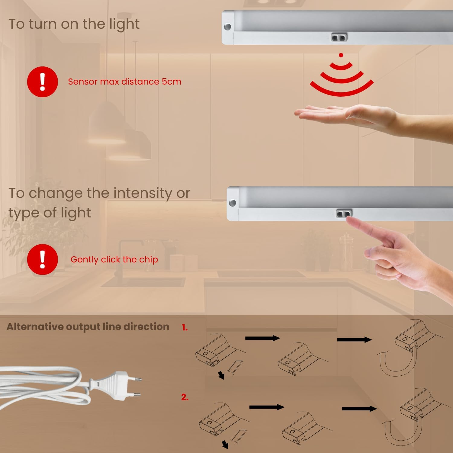 Applique LED Sous-Meuble MARBELLA Longueur 60 cm. avec Variateur Tactile, ON/OFF Tactile et Câble 1,5 M. Idéal Pour Cuisine et Chambre - 5