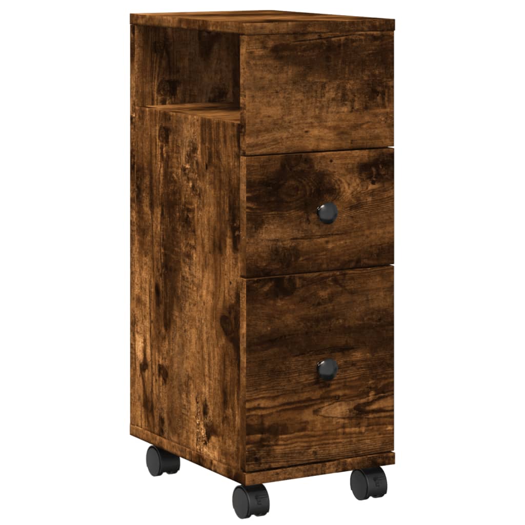 Cassettiera Con Ruote 5 Cassetti – Mobiletto Portaoggetti In Legno Multistrato Rovere Fumo, Per Ufficio E Studio, 33x38x63 Cm - 2