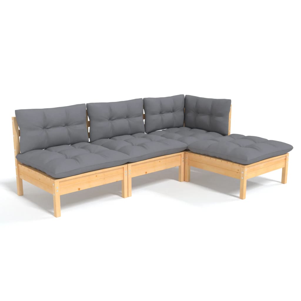 Salon de jardin 4 pcs avec coussins gris Bois de pin 4 - 2