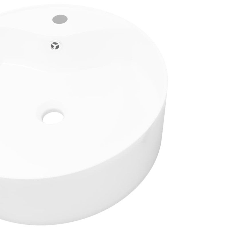 Lavabo à trou de trop plein robinet céramique Blanc Rond - 4