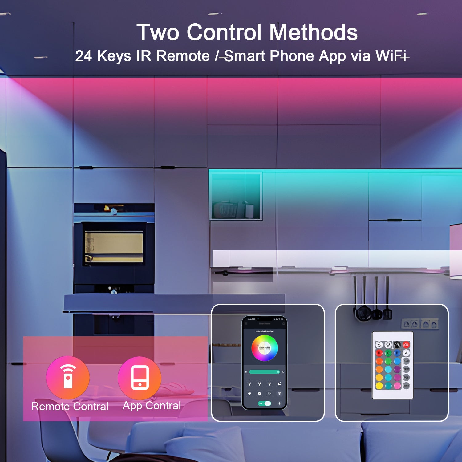 COMELY Ruban LED RGB 5 m 12V Télécommande 24 Touches WiFi App Éclairage Ambiance Multicolore 5050 IP20 - 6